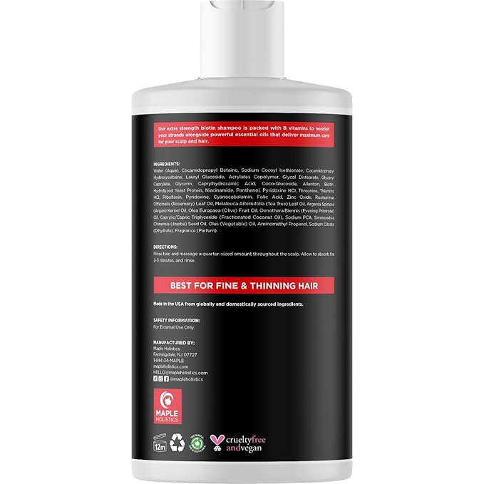 Ultra Biotin Shampoo for Thinning Hair - Extra Strength Volumizing Shampoo for Men and Women with B Vitamins and Rosemary Essential Oil - Sulfate Free Shampoo Biotin Formula for Hair and Scalp Care