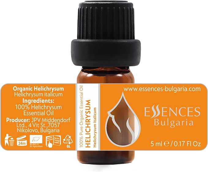 Essences Bulgaria Organic Helichrysum Essential Oil 1/6 Fl Oz | 5ml | Helichrysum italicum | 100% Pure and Natural | Undiluted | Therapeutic Grade | Family Owned Farm | Steam-Distilled | Non-GMO