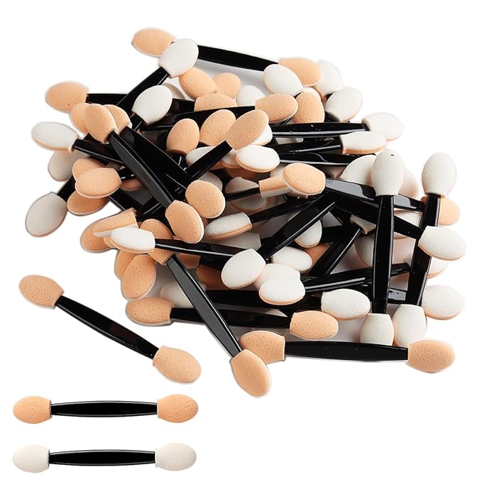 Fcozpjk Disposable Eyeshadow Applicators, 100PCS Chrome Nail Powder Applicator Brush, Dual Side Eye Shadow Sponge Sticks, Nail Glitter Powder Pigment Pen Brush, Nail Art Applicator Tools