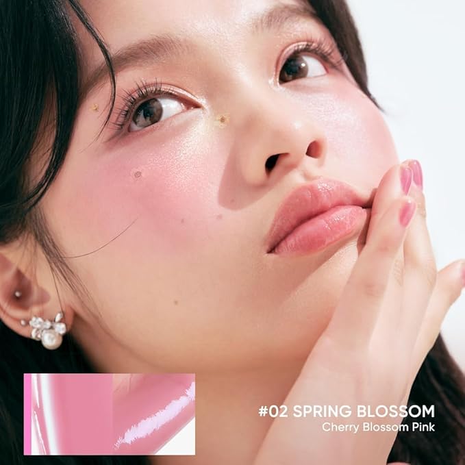 JUDYDOLL Glow Blush Balm,85% Essence-Infused,Hydrating, Buildable&Non-Patchy Cheek Color with Puff,Dewy Finish,Lightweight Blush for Cheeks, Cool Toned Blush (02 Spring Blossom)