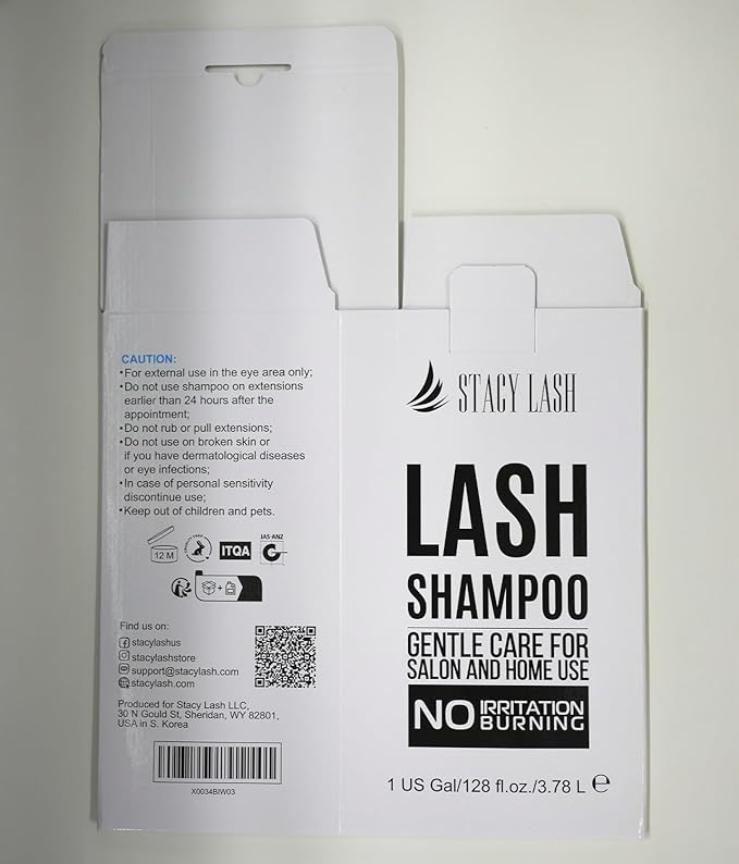 STACY LASH Eyelash Extension Shampoo 1US Gal / 128 fl.oz. / 3.78L / Eyelid Foaming Cleanser/Safe Wash for Extensions & Natural Lashes/Supplies for Professional & Home Use / 50 Aftercare Cards