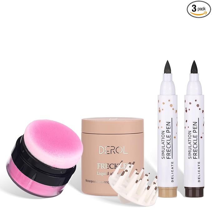 MARBUROLY Natural Freckle Purple Blush Makeup Kit- Liquid Fake Freckle Air Cushion, 2 Colors Freckle Pen, Powder Cushion Blush, Waterproof Long Lasting Freckles Marker for Cheek