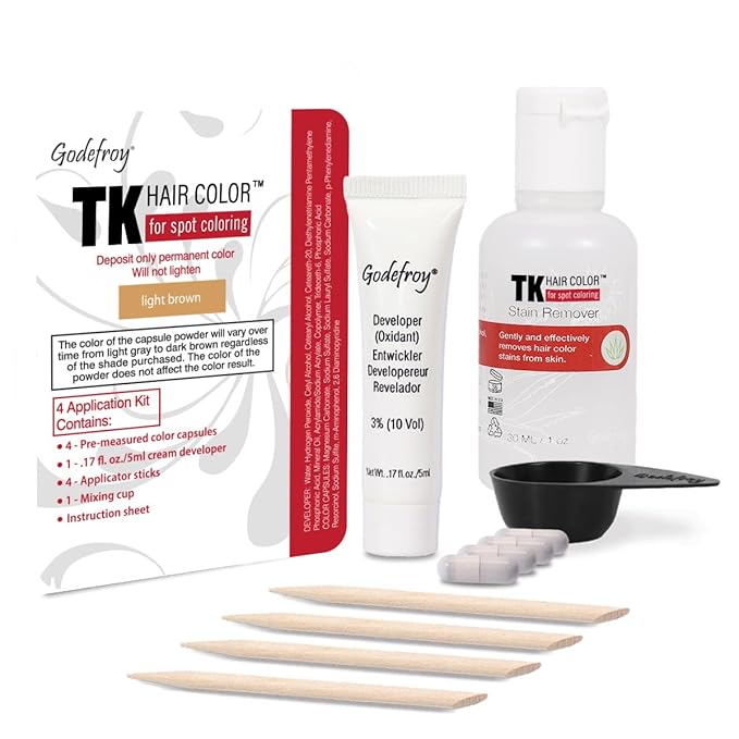Godefroy Hair Color TK 4 Application and 1 oz Coloring Stain Remover Combo, Complete Coverage of Gray Hair Roots, Salon Quality Results - Light Brown