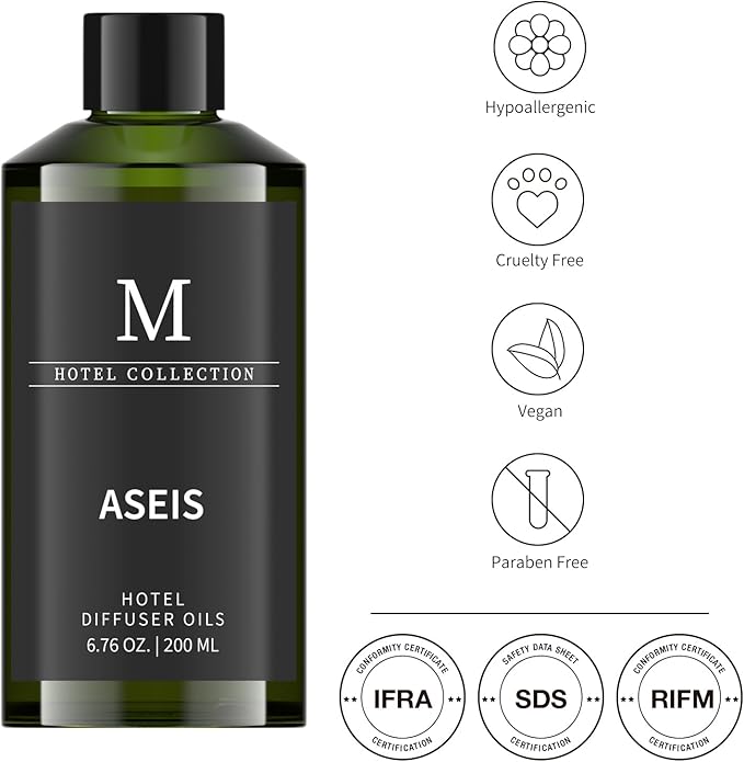 Hotel Collection Diffuser Oil- 6.76 Fl Oz/200ML-ASEIS,Luxury Essential Oils for Diffuser Refill & Machines,Bigger Bottle, Bolder Aroma, Longer Lasting
