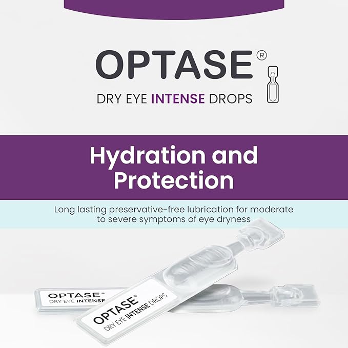 Optase Dry Eye Intense Drops, 30 Single Dose Vials – Preservative Free Eye Drops for Dry Eyes – Moderate to Severe Artificial Tears - Contact Lens Compatible - .01 fl oz per Vial
