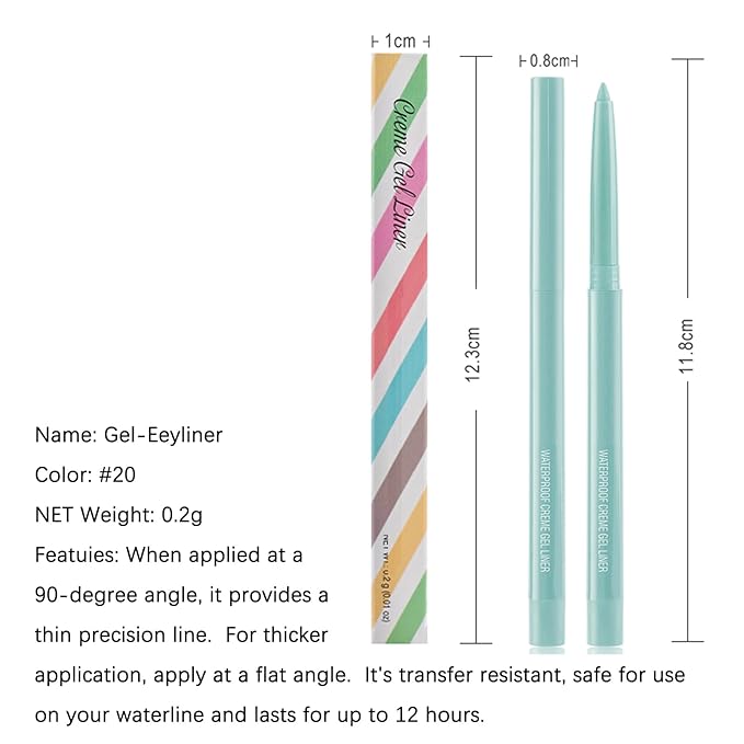Eyeliner Pencil, Waterproof Eyeliner Long-lasting, Cyan-Eyeliners, High-Pigmented Colorful Eyeliners Easy To Use Eye Liner Pen for Women