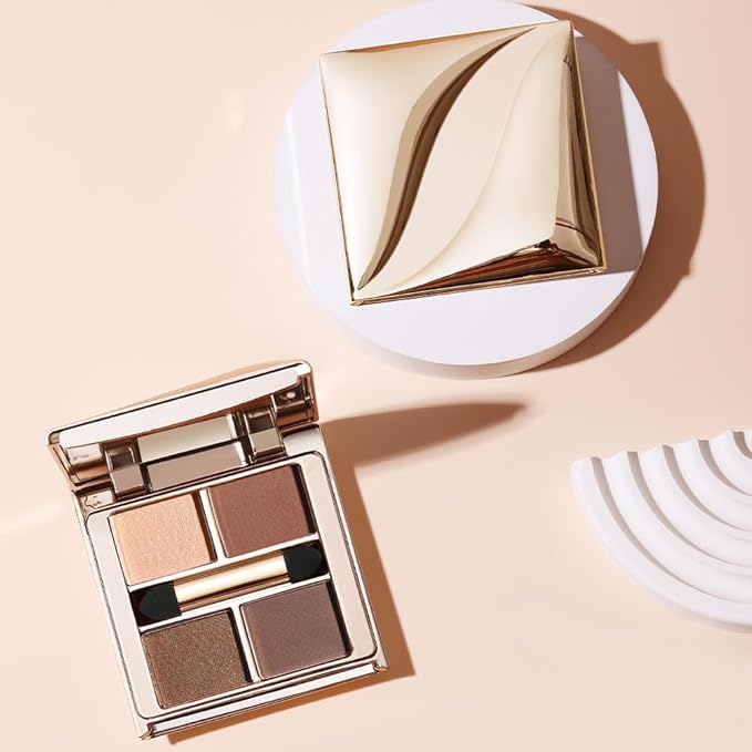 Warm Neutral Brown Eyeshadow Palette – 4 Matte & Shimmer Shades for Natural Everyday Makeup, Blendable Caramel & Mocha Tones, High-Pigment Long-Lasting Crease-Resistant Soft Glam Eye Shadow Kit