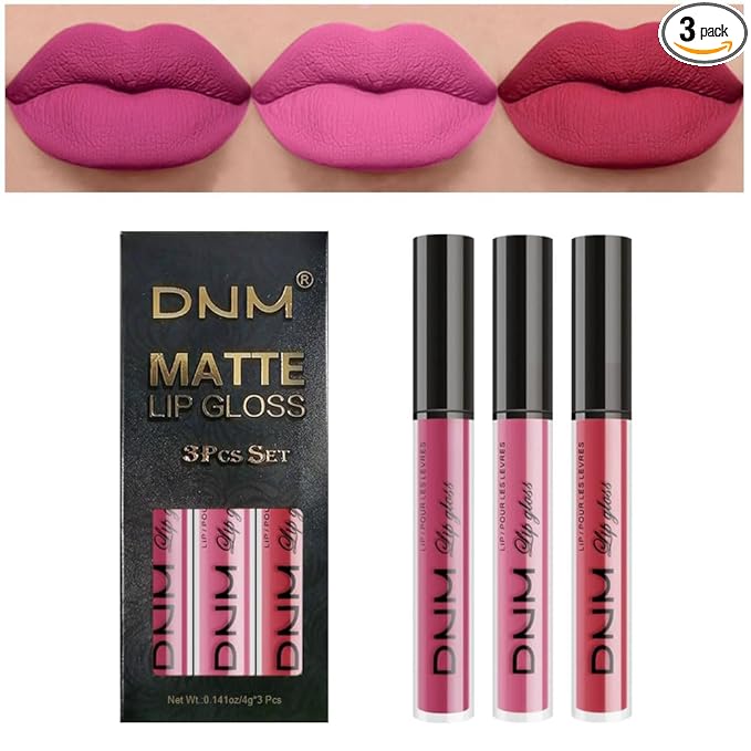 evpct 3Pcs Rose red plum Warm pink Deep cranberry Matte Liquid Lipstick Set for Women 24-hour Matte Lipstick Lip Stain Gloss Long Lasting 24 Smudge Waterproof labiales mate larga duracion 24