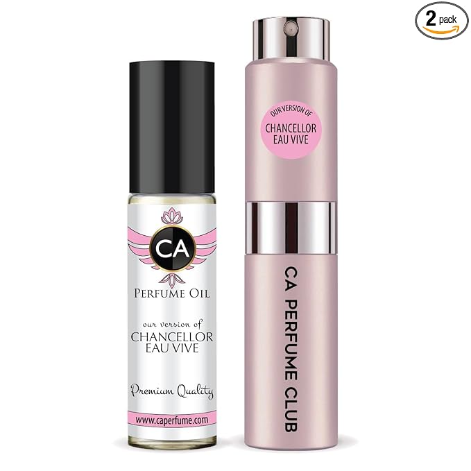 CA Perfume Duo Impression of Chancellor Eau Vive For Women Perfume Layering Set Long Lasting Travel Size EDP + Body Oil Roll-On Bottle 0.27 Fl Oz+0.33 Fl Oz