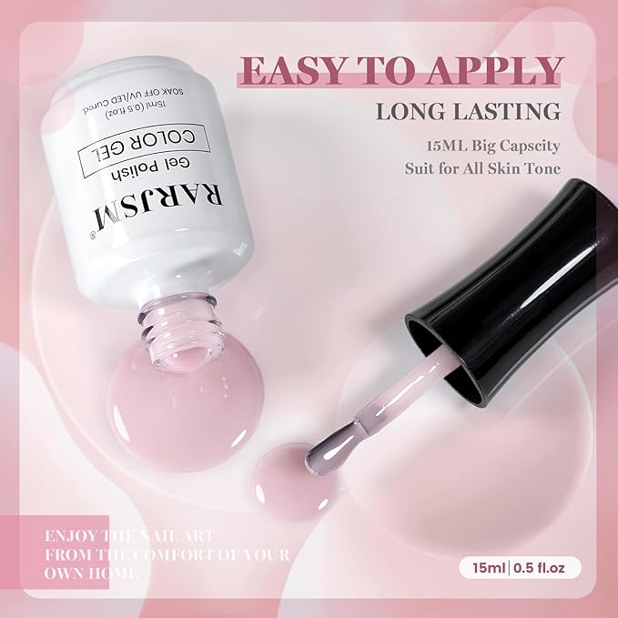 RARJSM Nude Soft Milky Pink Gel Nail Polish Neutral Skin Tone Sheer Jelly Pink Gelpolish 1PC 15ml Single Bottle Creamy Transparent Natural Nudegel Polish Soak off Cured for Home Salon French Manicure