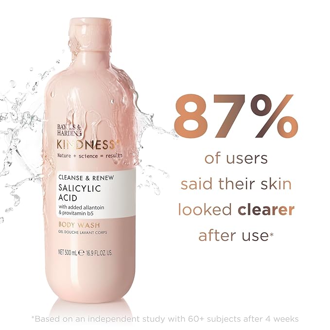 Baylis & Harding Kindness + Salicylic Acid Cleanse & Glow, Dewbury & Lime Leaf Fragrance, 16.9 fl. oz Body Wash (Pack of 3) - Biodegradable Formula - Vegan Friendly