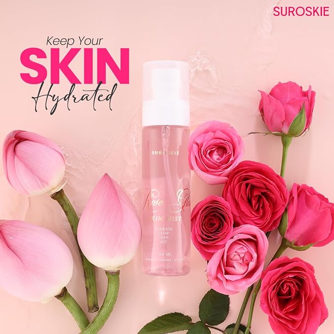Suroskie Roses Glass Skin Mist 100Ml | 2 in 1 Face Toner + Makeup Setting Spray | Rose Water for Face with Aloe Vera & Lotus | Toner for Glowing & Hydrating Skin | All Skin Types | for Men & Women