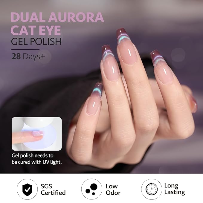 GAOY Cat Eye Gel Nail Polish, 16ml Glitter Holographic Nail Polish with Magnet, Reflective Translucent UV Gel, 2029 Fantasy Aurora