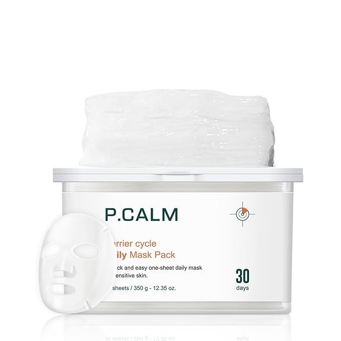 P.CALM Barrier Cycle Daily Sheet Mask – 30-Day Sheets with Papaya Extract & Allantoin for Sebum Care & Moisturizing, Korean Skincare (350g / 12.35 oz)