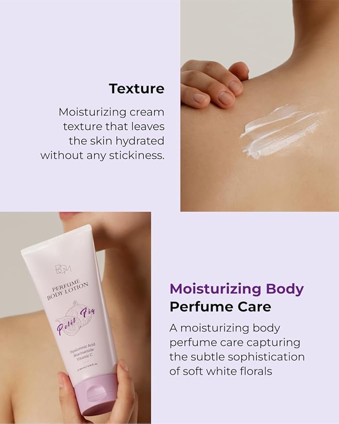 BOM Petit Fig Perfume Body Lotion 6.76 Fl Oz, Fig Scented Body Cream with Hyaluronic Acid, Niacinamide & Vitamin C, Long-Lasting Moisture & Fragrance, Non-Sticky Texture for Smooth, Korean Skincare
