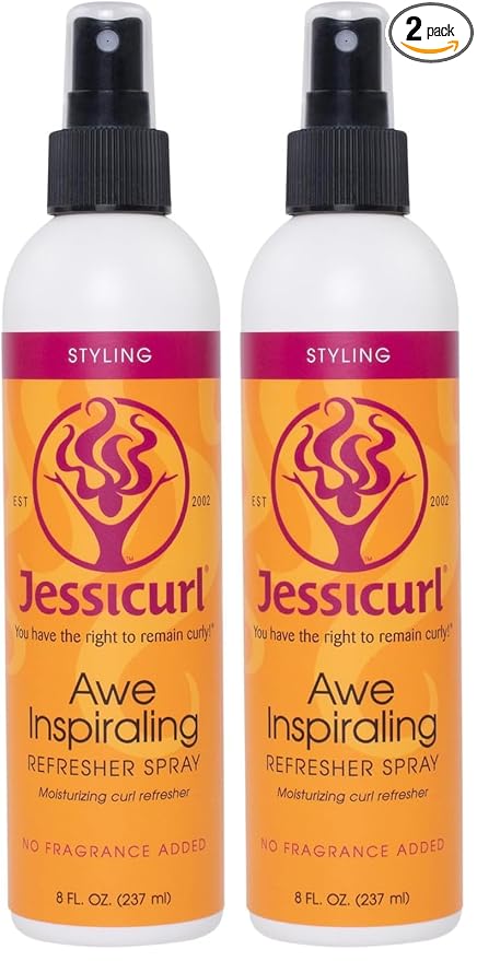 Jessicurl, Awe Inspiraling Spray, No Fragrance Added, 8 Fl oz. Moisturizing Midday Curl Refresher Spray for Curly Hair, Curl Defining (Pack of 2)