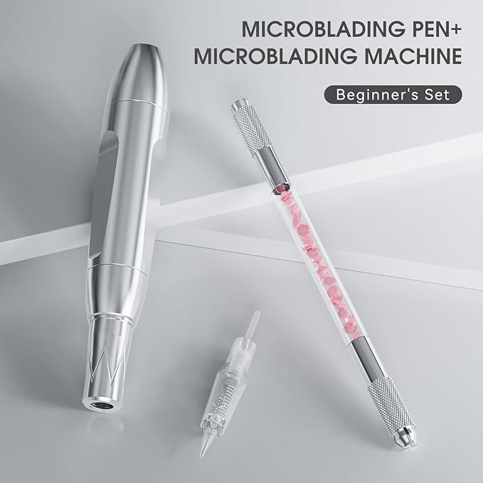 Charme Princesse Permanent Makeup Machine Tattoo Kit with Manual Pen Eyeliner Eyebrow Ruler Practice Skin Ring Cup Eyeliner Tattoo Supplies Pigments for Eyebrows EK516