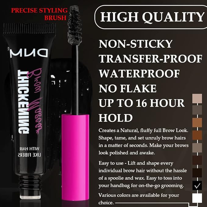 Tinted Thickening Brow Mascara,Tinted Eyebrow Gel,Waterproof, Transfer-proof, Brush to Fill in Eyebrows and Cover Gray Hairs - Cruelty Free (2pcs 08 Black)