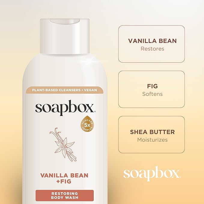Soapbox Moisturizing Body Wash, Vanilla Bean & Fig Shower Gel - Hydrating Natural Body Wash with Shea Butter - Clean Ingredients Free of Harsh Chemicals, Sulfates, Parabens & Silicones - 2 Pack