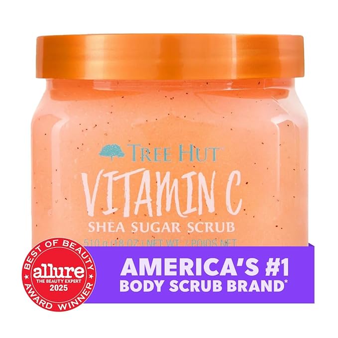 Tree Hut Vitamin C Body Scrub, Exfoliating & Hydrating Sugar Scrub w/ Shea Butter, Vitamin C & Essential Oils, Smooth Skin, Body Exfoliator For All Skin Types, Self Care Gifts for Women, Vegan, 18 Oz