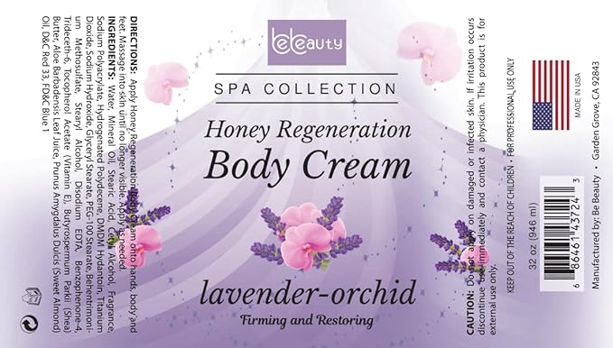 BeBeauty Lavender Orchid Honey Regeneration Body Cream Hydrating & Nourishing Body Lotion for Smooth, Soft, Revitalized Skin 32 oz