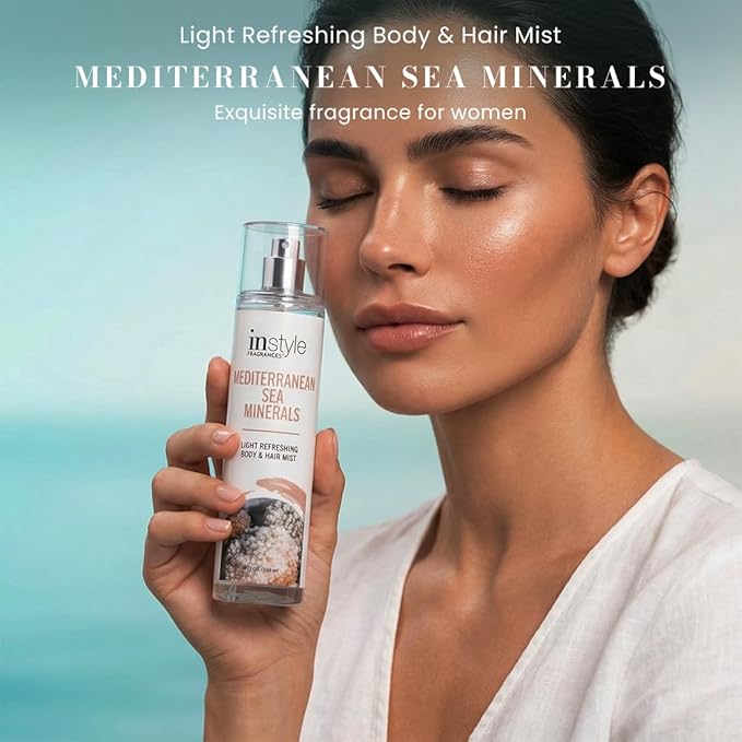 Instyle Fragrances, Body & Hair Mist, Sea Minerals Scent, With Panthenol, CLEAN, Vegan, Paraben Free, Phthalate Free, Premium 8 Fl Oz Spray Bottle
