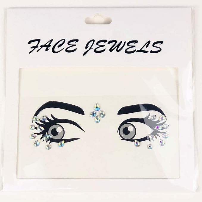Tear Face Gems Glitter Tattoo for Eye Corner and Forehead Bindi Rhinestone Face Jewelry Rave Party Decorations For Women Kids, 3-Pack