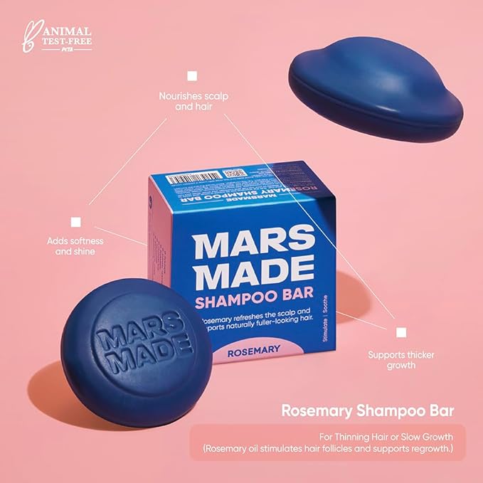 MARS MADE Rosemary Shampoo Bar 2.0 - Hydrating & Moisturizing Natural Hair Soap Bar Shampoo for Hair Volume & Scalp Nourishment - Bathing Soap Solid Shampoo for All Hair Types (120g, 4.23oz)