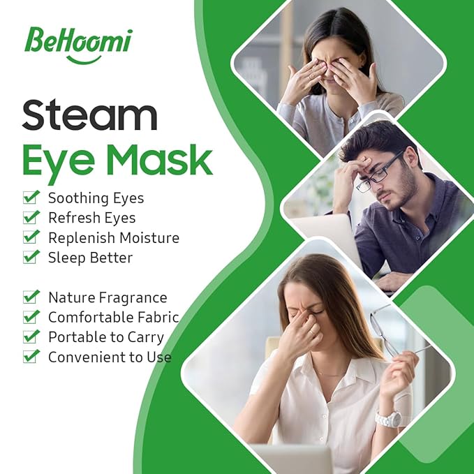 BeHoomi 20 Packs Steam Eye Mask, Heated Eye Mask Warm Compress for Eyes, Disposable Self Heating Steam Mask for Home, Sleep, Spa, Travel Essentials & Relaxation Gifts for Women (Lemongrass)