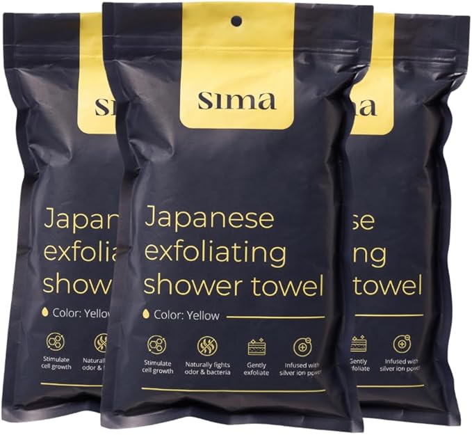 Exfoliating Washcloth Face & Body Scrub Towel - Japanese Exfoliating Towel with Hexagon Fibers, Body Scrubber with 2 Sides for Scrubbing & Washing, Extra Long Towels (Blue, 2 Pack)