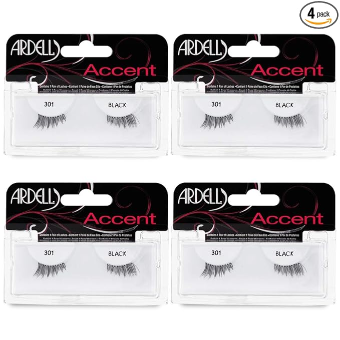 Ardell Accent Half Lashes 301 - Natural Cat Eye Lashes Wispy False Eyelashes for Outer Corner Volume, 4 Pack