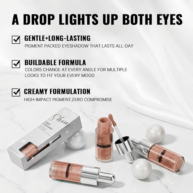 Orange Gold Shimmer Liquid Eyeshadow, High Pigment Blendable Eye Makeup for Older Women, Long Lasting Lightweight Travel Friendly Buildable, Suitable for All Eye Shapes, Glitter Finish 04#