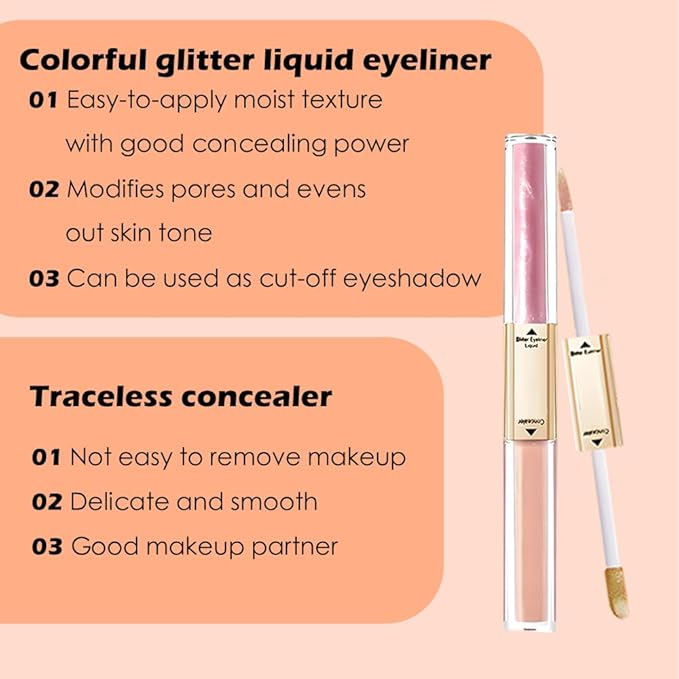 WanTuoluo Double-Headed Liquid Sparkling Eyeshadow Eyeliner Pen for Women, Matte Dark Circle Concealer & Glitter Shimmer Eye Makeup, Highlighter Brightener Stick,Waterproof Quick - Drying (03#)