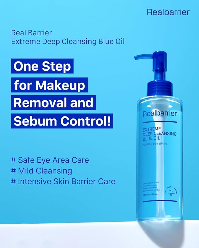Real Barrier | Extreme Deep Cleansing Blue Oil | Low-Irritation Pore Cleansing Facial Oil | Removes Makeup, Sebum & Blackheads | Hydrating & Gentle on Skin | Face Oil Moisturizer | 6.76 fl oz (200ml)