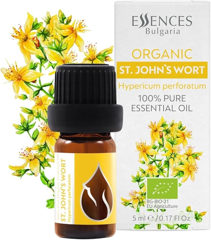Essences Bulgaria Organic St. John's Wort Essential Oil 1/6 Fl Oz | 5ml | Hypericum perforatum | 100% Pure and Natural | Undiluted | Therapeutic Grade | Family Owned Farm | Steam-Distilled | Non-GMO