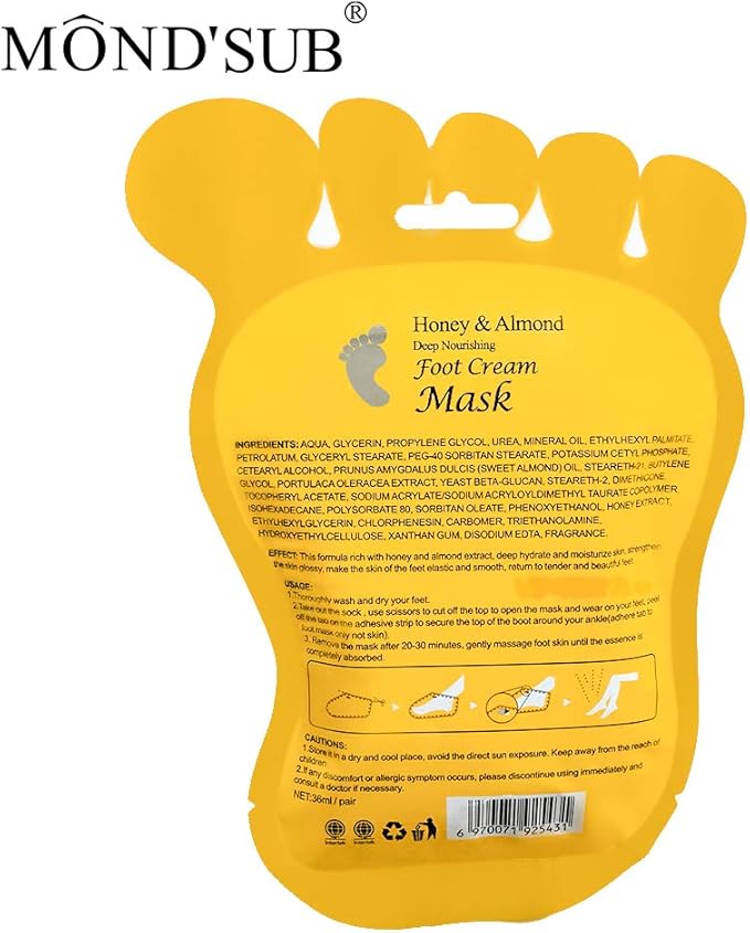 MOND'SUB Honey & Almond Nourishing Foot Masks - Foot Moisturizing Mask for Dry Skin to Deep Hydrating and Brightening Moisturize, Repair Rough Damage Skin for Women & Men(5 Pairs)