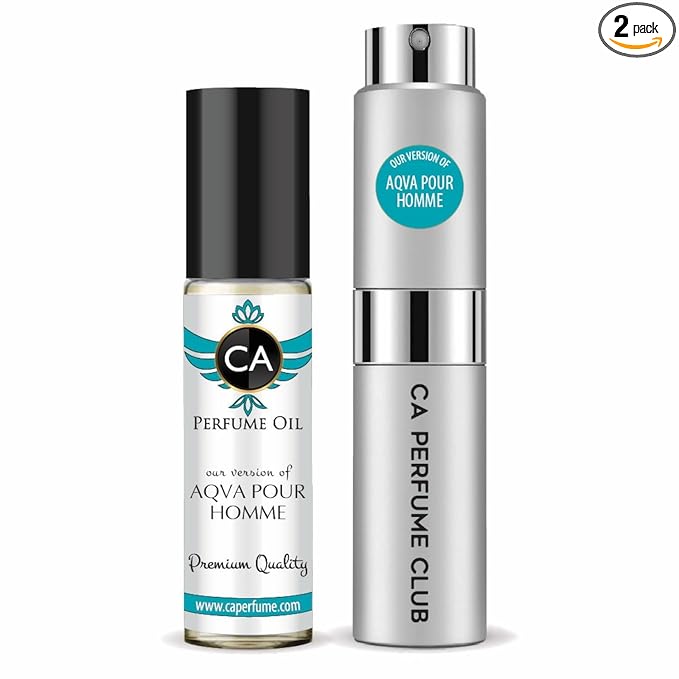 CA Perfume Duo Impression of Aqva Pour Homme For Men Perfume Layering Set Mens Cologne Long Lasting Travel Size EDP + Body Oil Roll-On Bottle 0.27 Fl Oz+0.33 Fl Oz