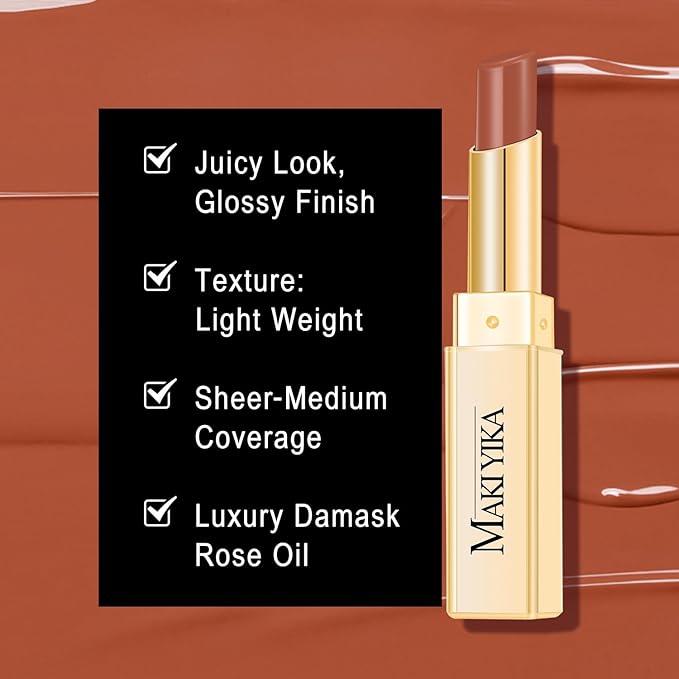 MAKI YIKA Moisture Light Brown Lipstick for Women Hydrate Tinted Lip Balm for Mother's Day Dry Cracked Lips Sheer Lipstick Lip Tinted Glossy Finish,MA050 Milk Brown