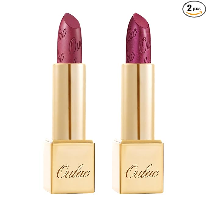 Oulac Metallic Purple Lipstick Set - 2PCS Vegan Lightweight Hydrating Formula with High Impact Lip Color for Full Coverage Lip Makeup, Christmas Gifts for Women, 03+14