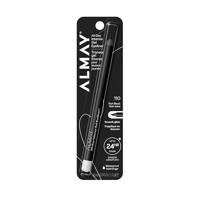 Almay Gel Eyeliner, Waterproof, Fade-Proof Eye Makeup, Easy-to-Sharpen Liner Pencil (Packaging May Vary), 110 Rich Black, 0.045 oz