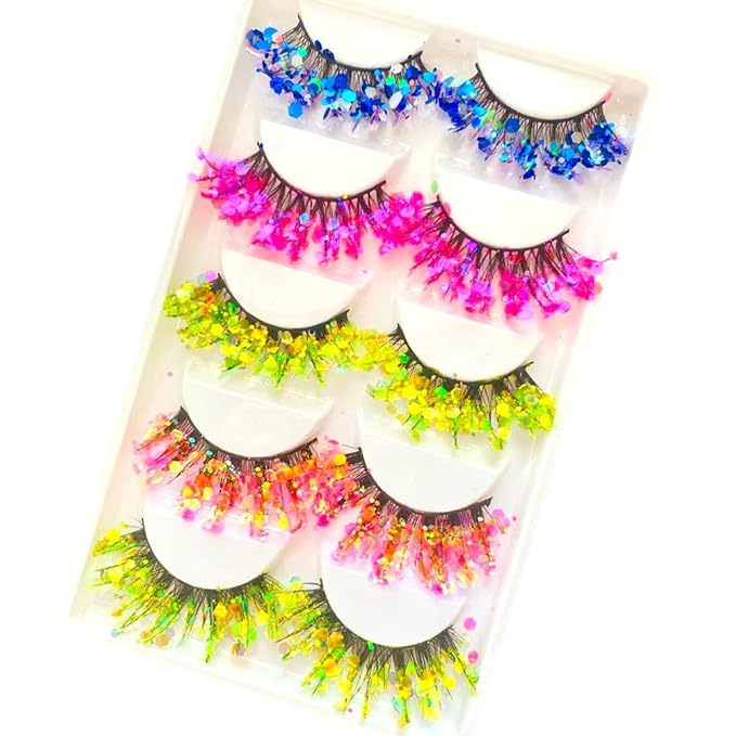Sunniess Luminous Glitter Lashes,3D Dramatic Eyelashes with Sequins,25mm Decorative Sparkle Lashes for Halloween Christmas Cosplay Party Stage Makeup False Eyelashes
