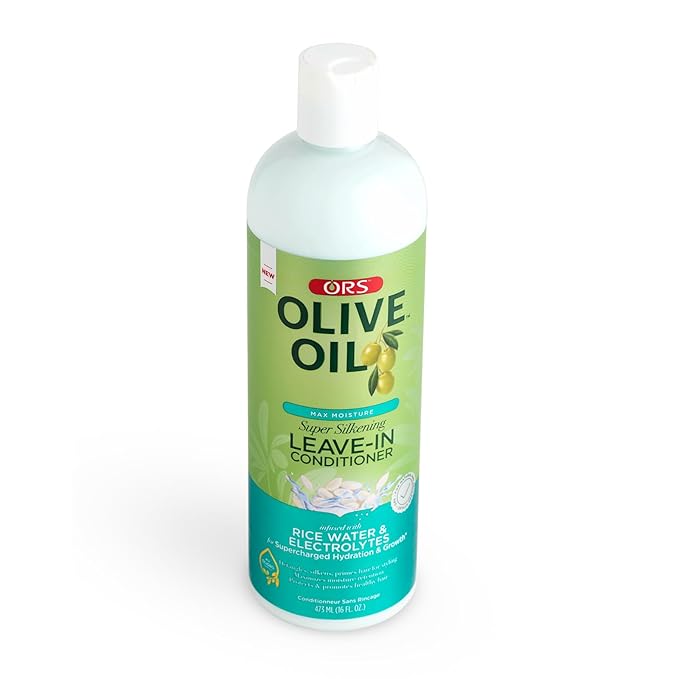 ORS Olive Oil Max Moisture Leave-In Conditioner with Rice Water and Electrolytes for Supercharged Hair Hydration 16.0 Ounces (Pack of 4)
