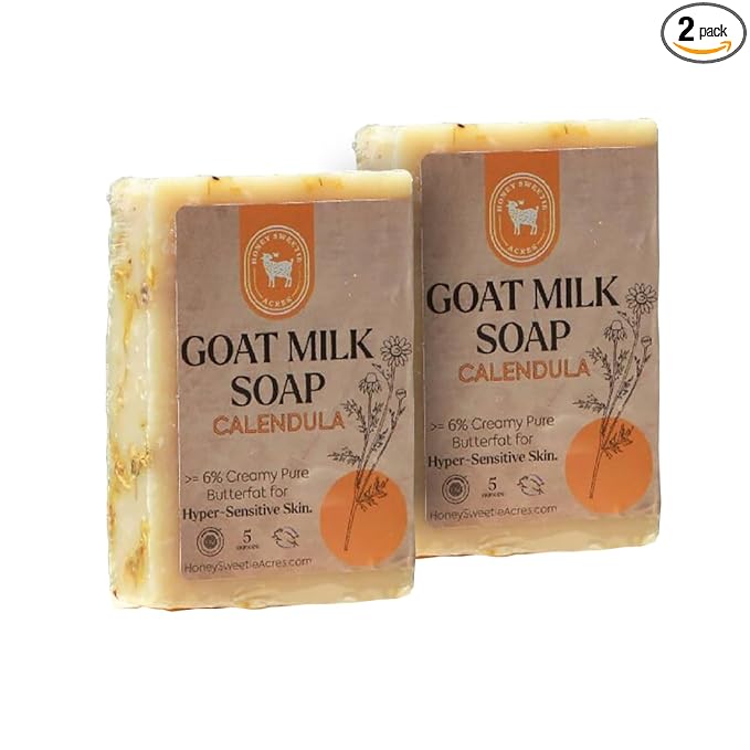 Honey Sweetie Acres 2-Pack Calendula Goat Milk Soap - Handmade 5 oz Bar, Made with Natural Ingredients, Moisturizing & Gentle, Made in the USA