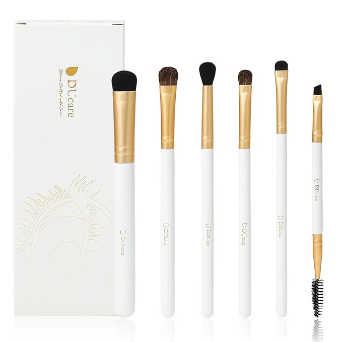 DUcare Eye Makeup Brush Set, 6 Pcs Professional Eyeshadow Blending Makeup Brushes for Concealer Eyebrows Eyeliner, Soft Hairs & Wood Handle, White