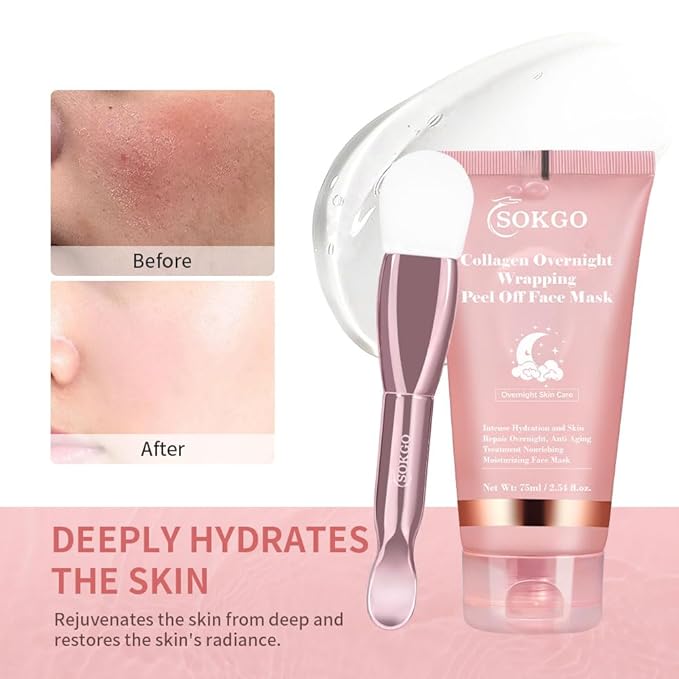 Sokgo Collagen Overnight Wrapping Mask, Intensive Hydration Anti Aging Overnight Skin Treatment, Boosts Elasticity and Firmness, Revitalizes Dull Skin Reduces Fine Lines and Wrinkles (2PCS)