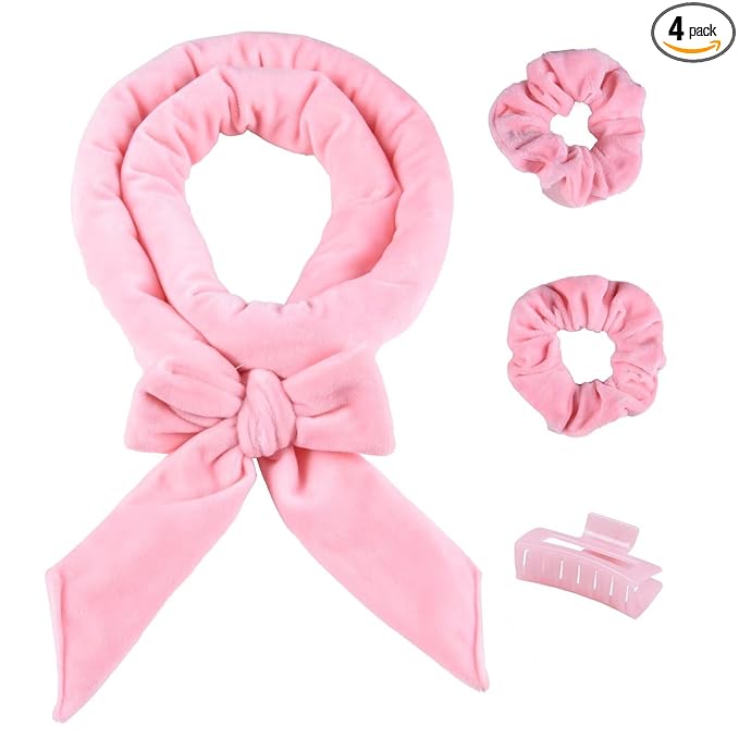 Heatless Curling Rod Headband For Long Hair Overnight Curlers to Sleep In 61" Hair Rollers Soft Cotton Velour Hair Rollers For Women Girls-Pink