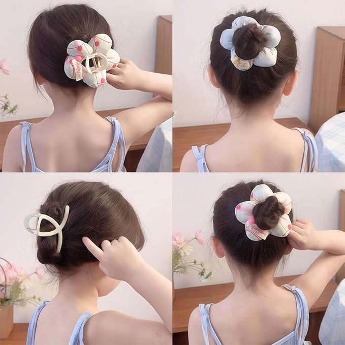 Ouliget Large Fabric Flower Claw Clip,Cute Oversized Hair Clip for Girls Women,Creative Hair Ties Ponytail Decorative Headwear for Christmas Party Decoration (Pink Flower)