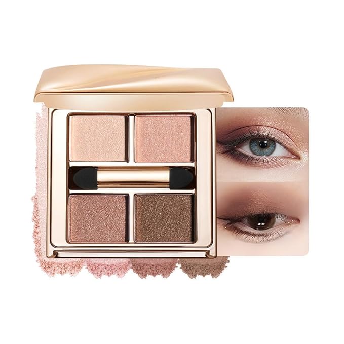 Nude Rose Shimmer Eyeshadow Palette–4 Soft Pearl Shades in Champagne, Nude Rose, Rosy Taupe&Mocha Brown, High Pigment Long Lasting Satin Eye Shadow for Natural Everyday Guve, Paleta de Sombras de Ojos