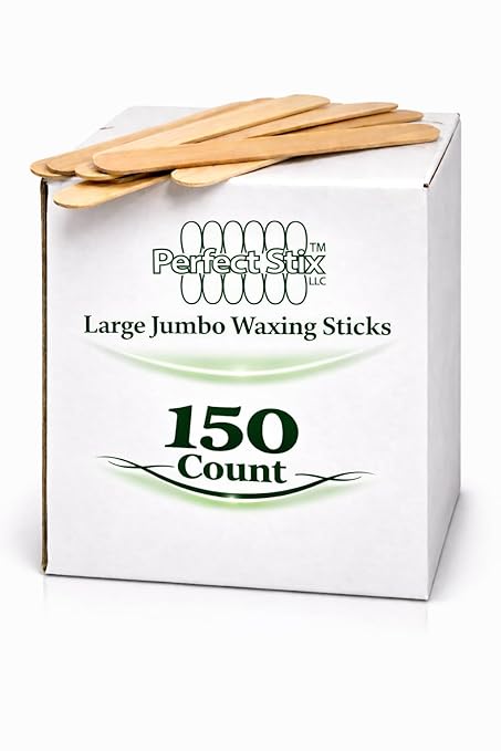 Perfect Stix Jumbo Waxing Sticks for Hair Removal, Wooden, 6 Inches, Body and Face, 150 Count