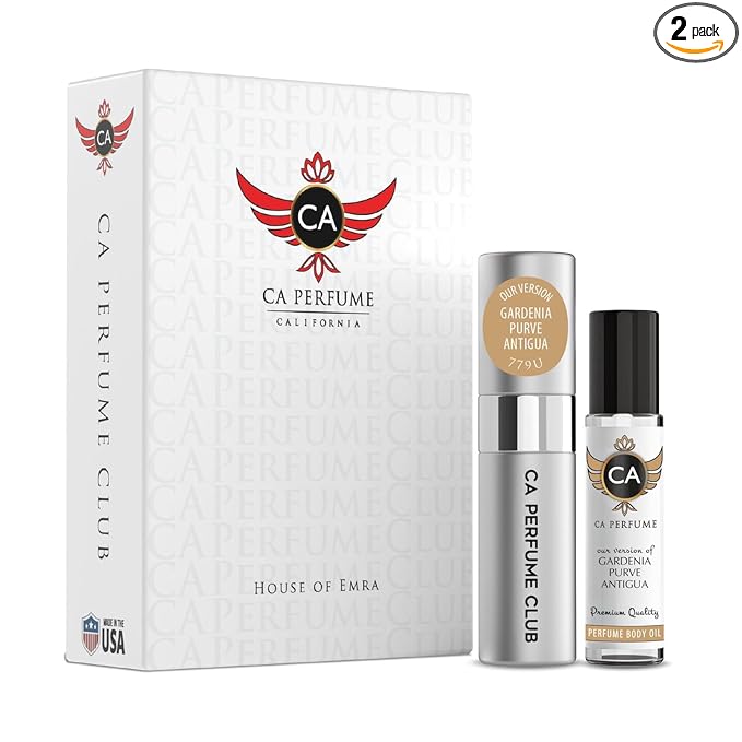 CA Perfume Duo Impression of Gardenia Purve Antigua For Women And Men Perfume Layering Set Long Lasting Travel Size EDP + Body Oil Roll-On Bottle 0.27 Fl Oz+0.33 Fl Oz